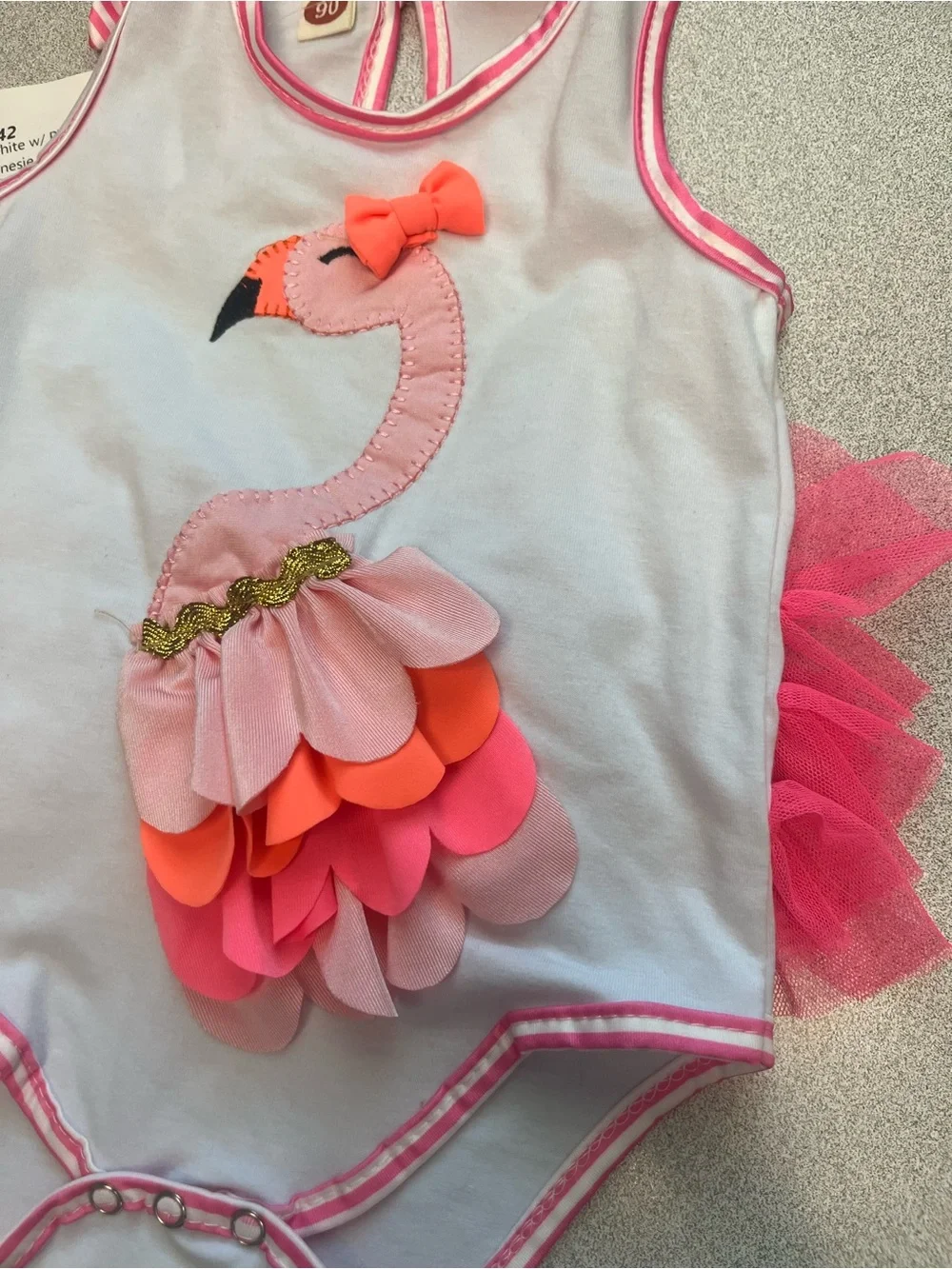 NWT Flamingo Tutu Bodysuit Baby Girl 12-18 Month Ruffle Bow Sleeveless Tropical